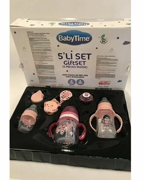 BabyTime Yenidoğan 5'li PP Biberon ve Emzik  Seti - Pembe