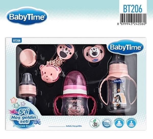 BabyTime Yenidoğan 5'li PP Biberon ve Emzik  Seti - Pembe