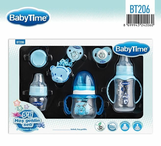 BabyTime Yenidoğan 5'li PP Biberon ve Emzik  Seti - Mavi