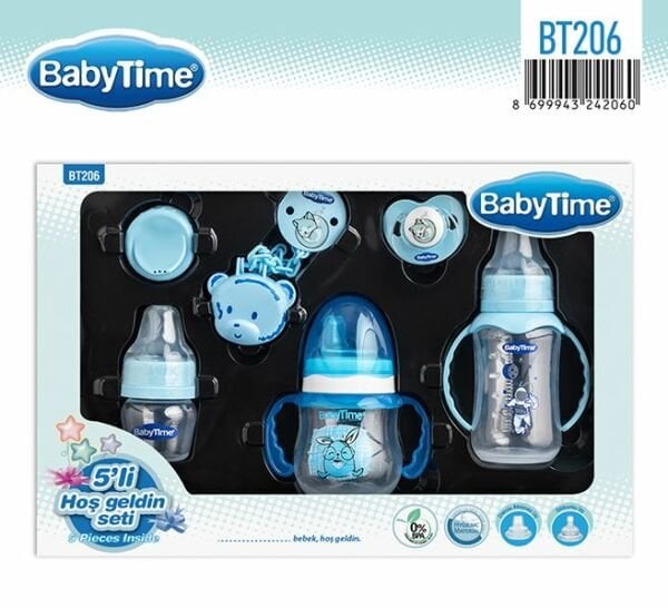 BabyTime Yenidoğan 5'li PP Biberon ve Emzik  Seti - Mavi