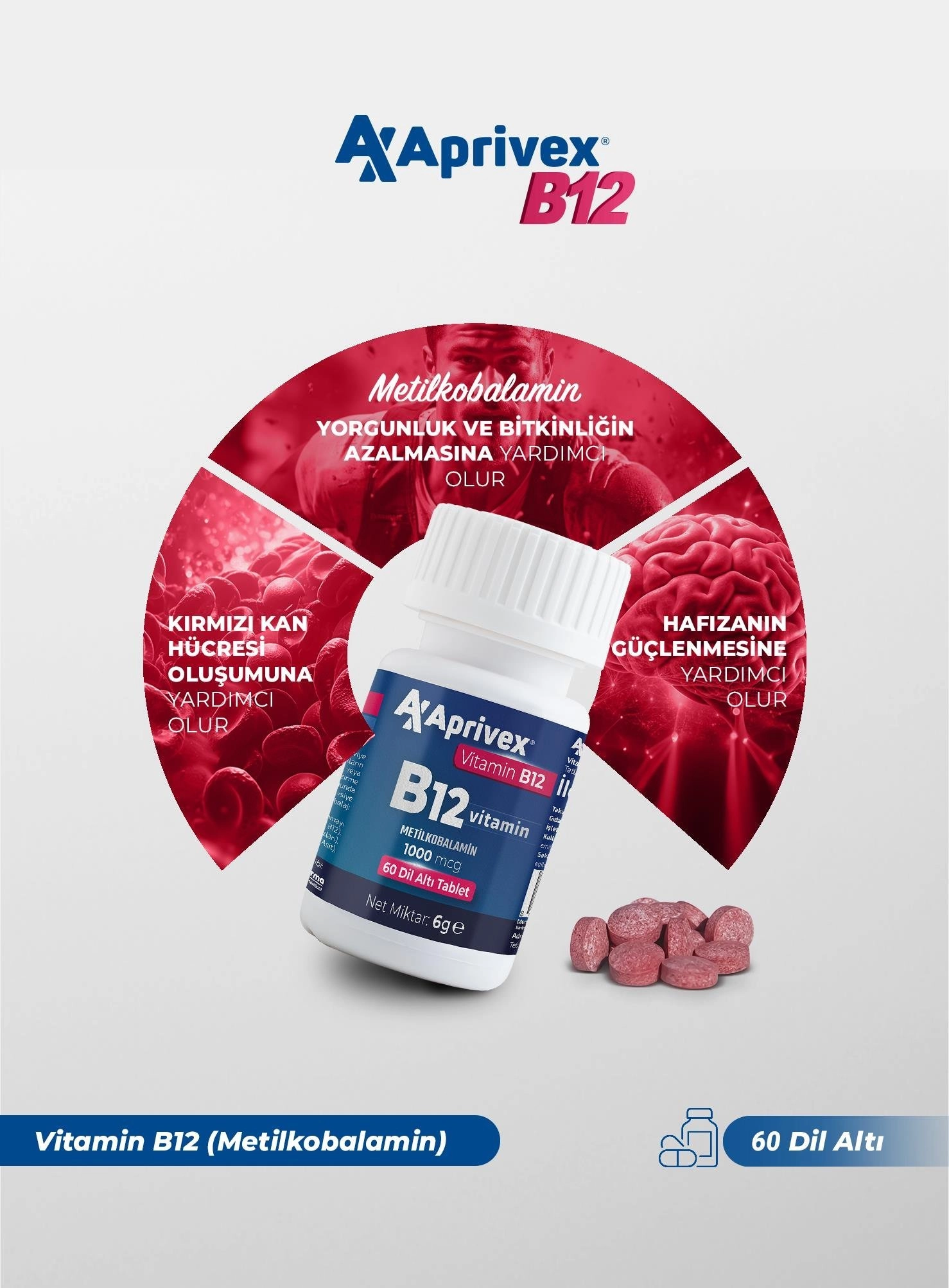 Aprivex Vitamin B12 1000 mcg 60 Dilaltı Tablet