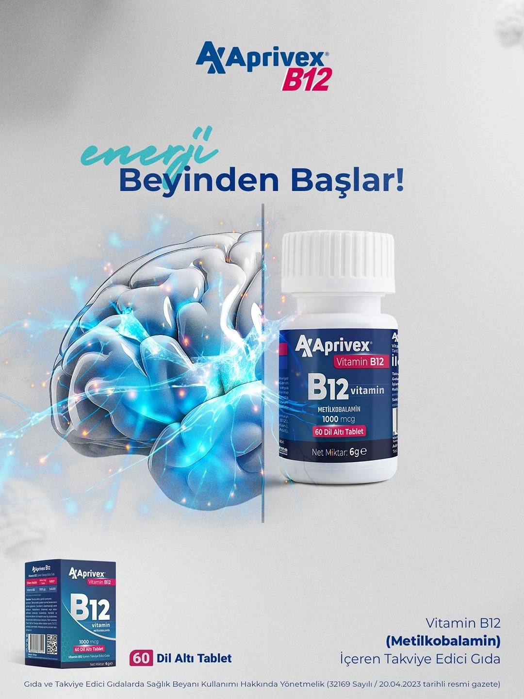 Aprivex Vitamin B12 1000 mcg 60 Dilaltı Tablet