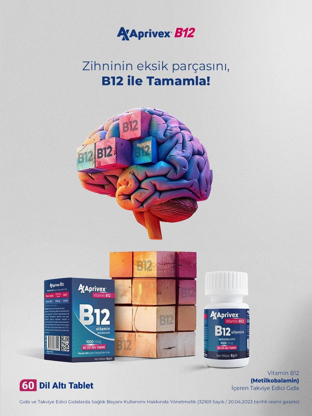 Aprivex Vitamin B12 1000 mcg 60 Dilaltı Tablet