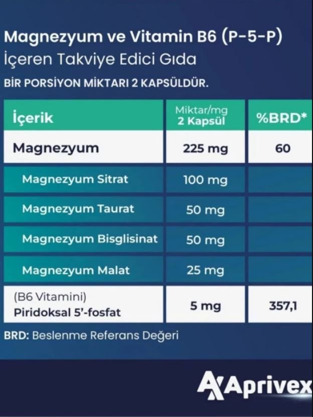 Aprivex Magover Magnezyum (60 Kapsül)